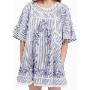 Free People Blue and White Sunny Day Trapeze Dress